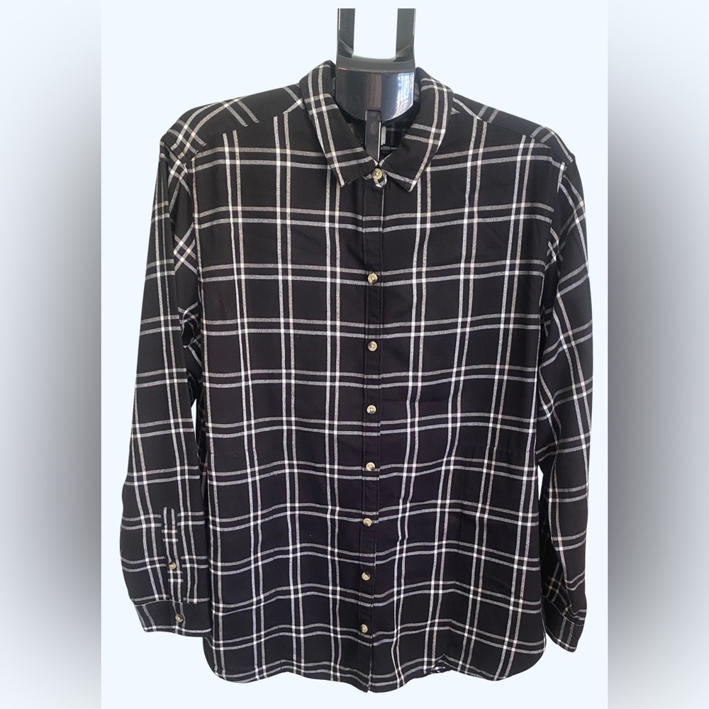Jachs Girlfriend Women's Super Soft Feel Flannel Shirt 2XL, Black & White,Pocket